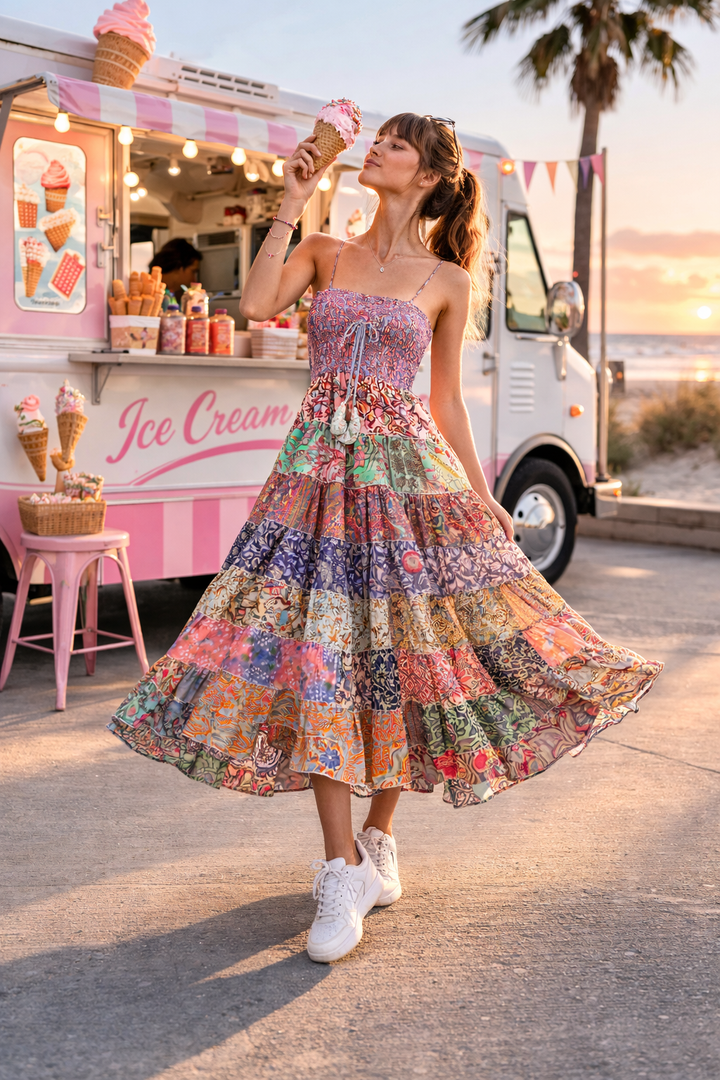 Boho Vintage Silk Maxi Dress - Must Boutique