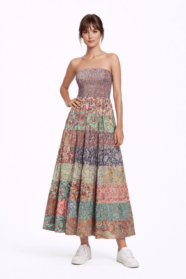 Boho Vintage Silk Maxi Dress - Must Boutique