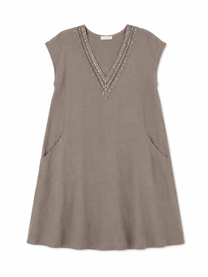 Celeste Embroidered Linen Dress - Must Boutique