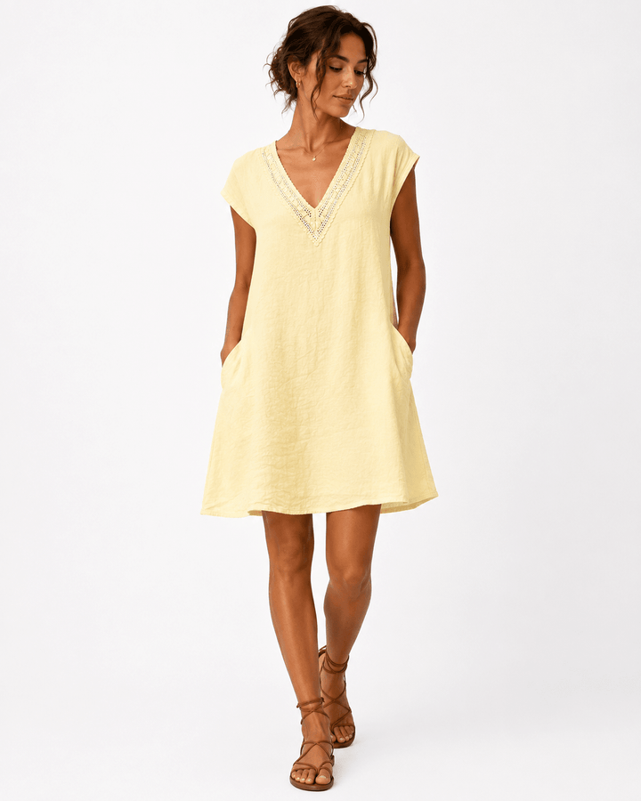 Celeste Embroidered Linen Dress - Must Boutique