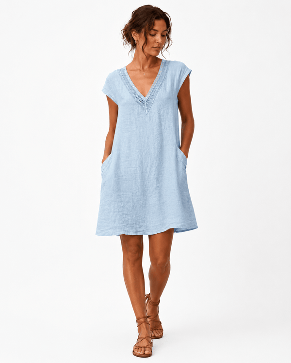 Celeste Embroidered Linen Dress - Must Boutique