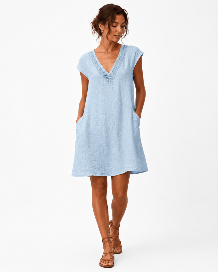 Celeste Embroidered Linen Dress - Must Boutique