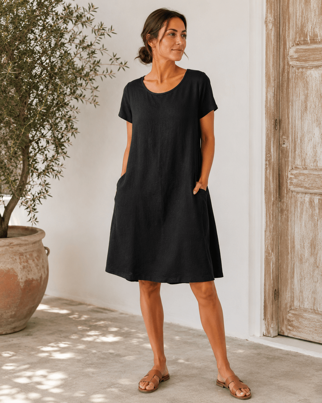 Dionne Linen &amp; Jersey Pocket Dress - Must Boutique