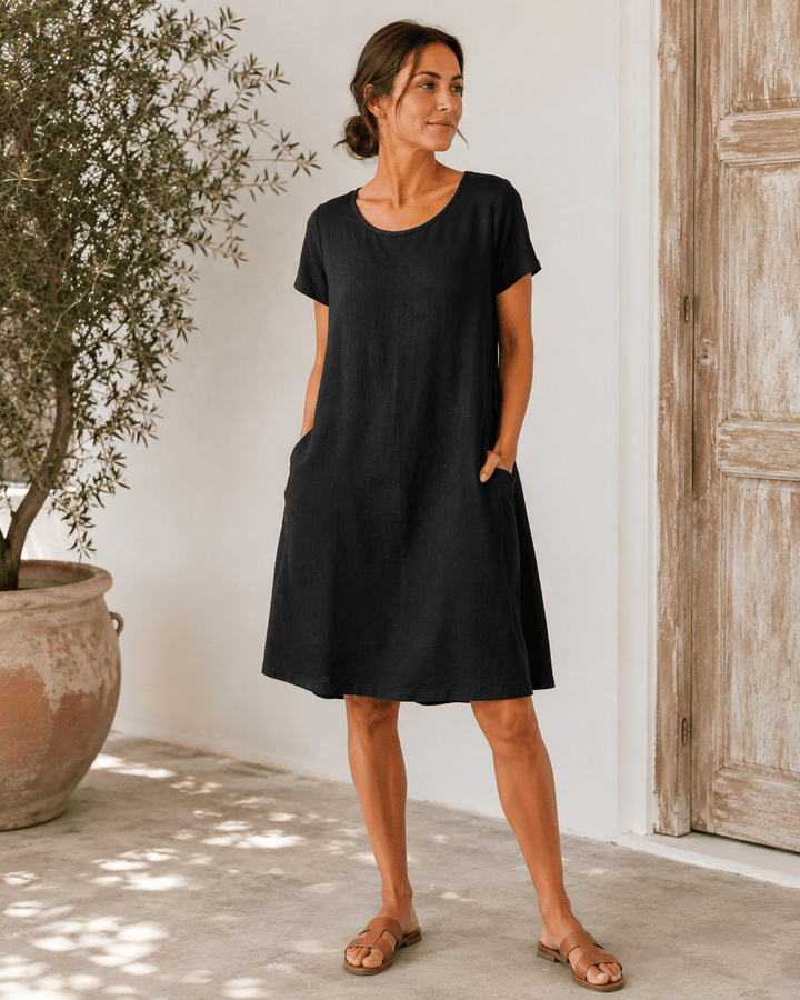 Dionne Linen &amp; Jersey Pocket Dress - Must Boutique