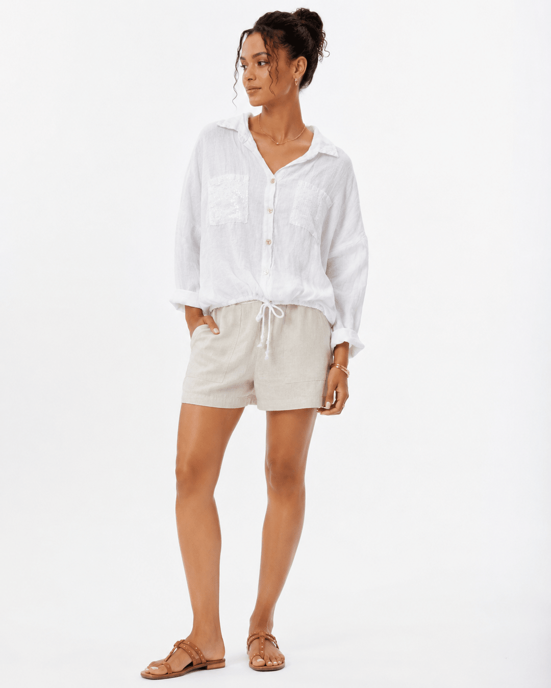 Doreen Sequin Pocket Linen Shirt - Must Boutique