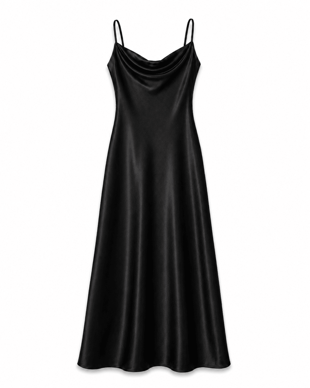 Elegant Black Satin A-Line Dress - Must Boutique