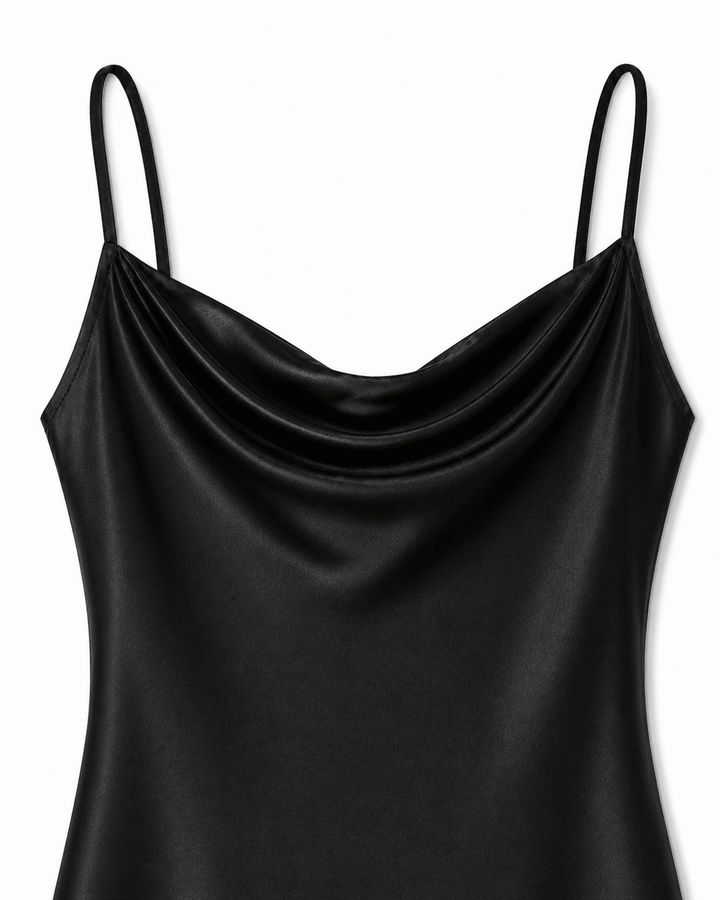 Elegant Black Satin A-Line Dress - Must Boutique
