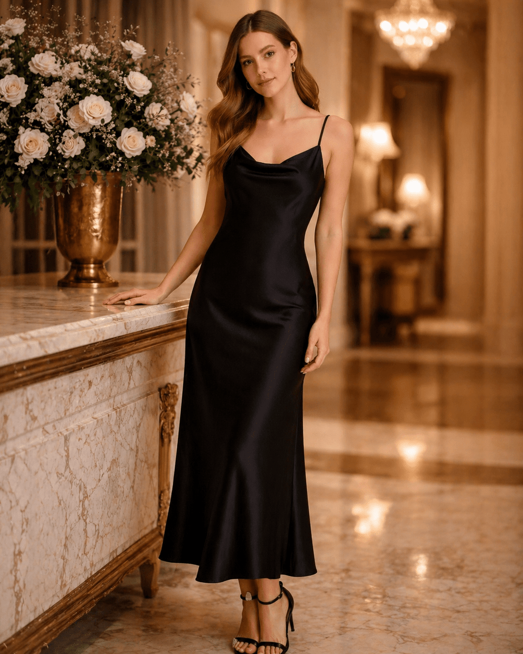 Elegant Black Satin A-Line Dress - Must Boutique
