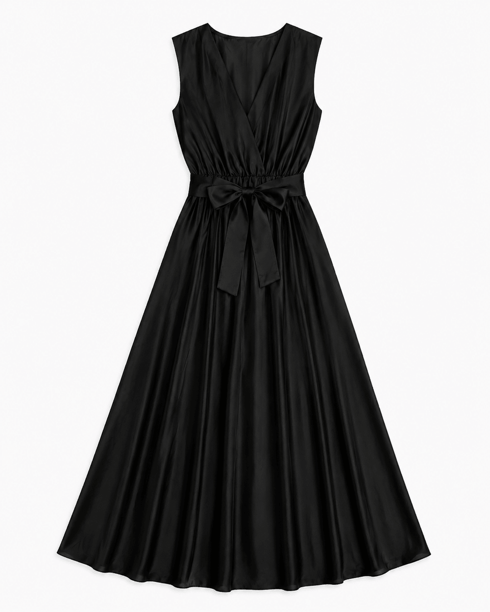 Elegant Black Wrap Maxi Dress with Belt - Must Boutique