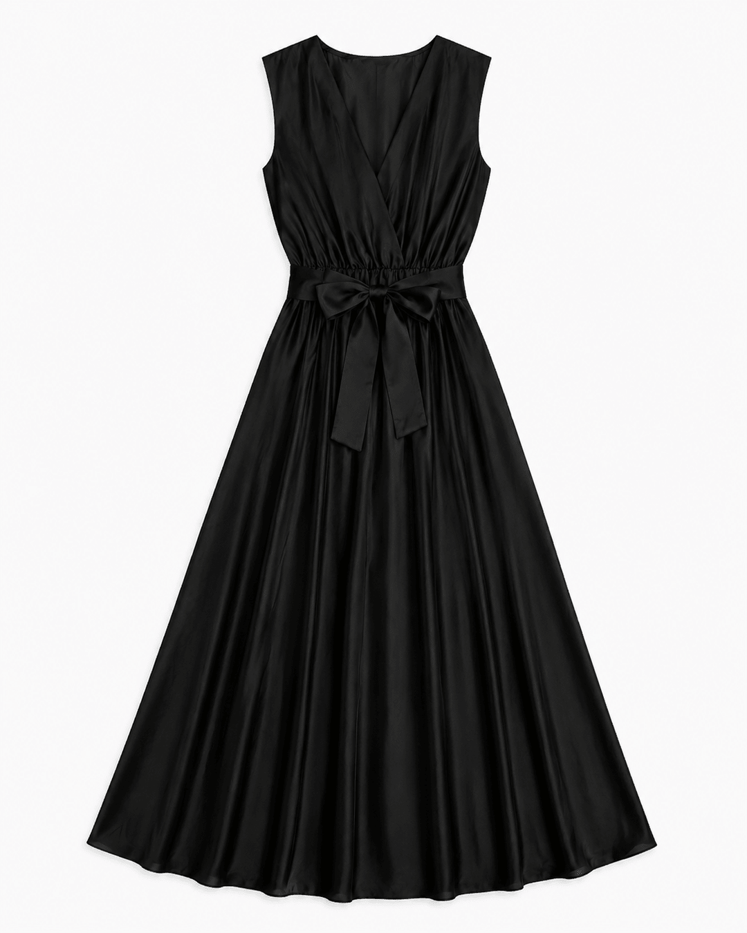 Elegant Black Wrap Maxi Dress with Belt - Must Boutique