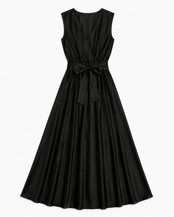 Elegant Black Wrap Maxi Dress with Belt - Must Boutique
