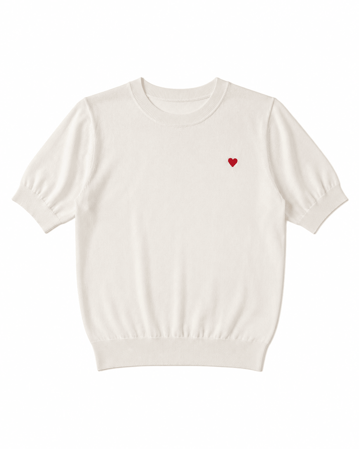 Embroidered Heart Knit Tee - Must Boutique