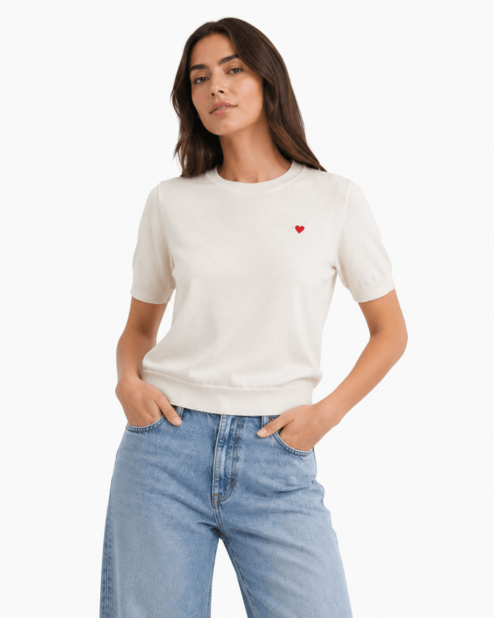 Embroidered Heart Knit Tee - Must Boutique