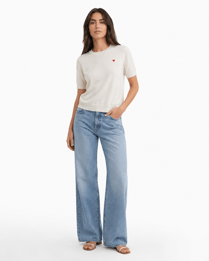 Embroidered Heart Knit Tee - Must Boutique