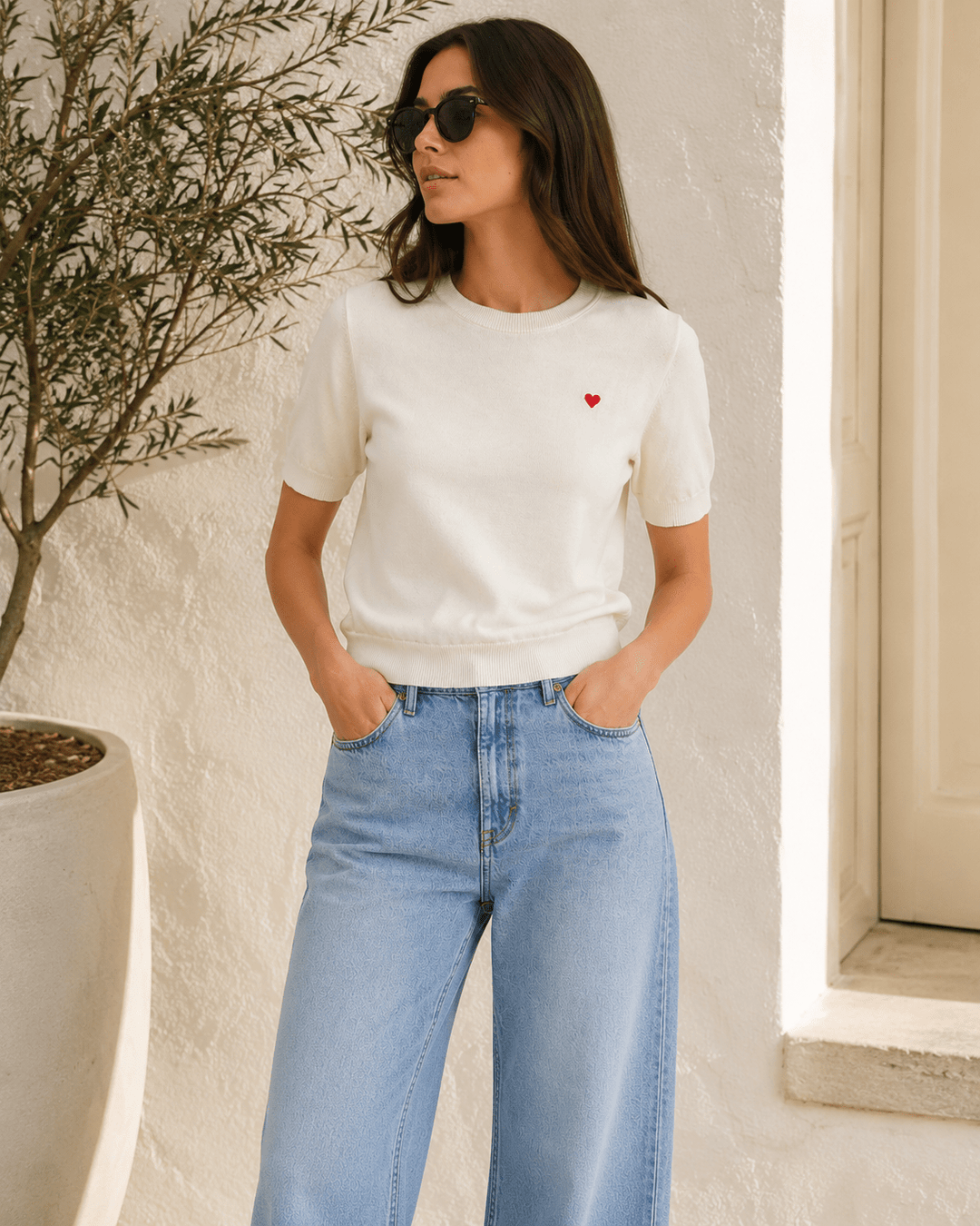 Embroidered Heart Knit Tee - Must Boutique