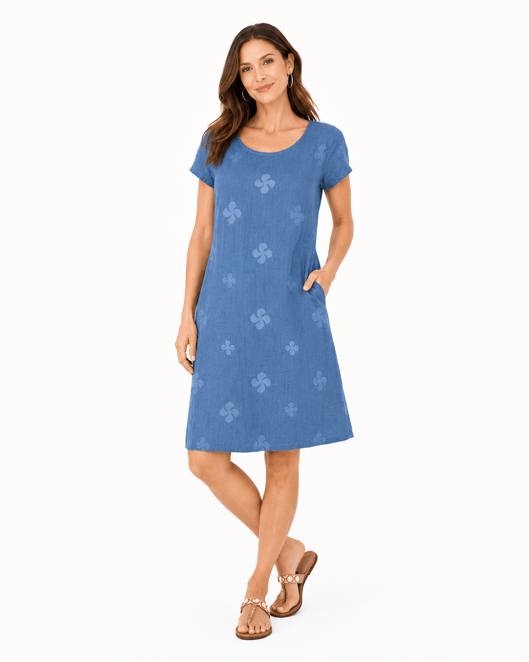 Embroidered Linen Blend Shift Dress - Must Boutique