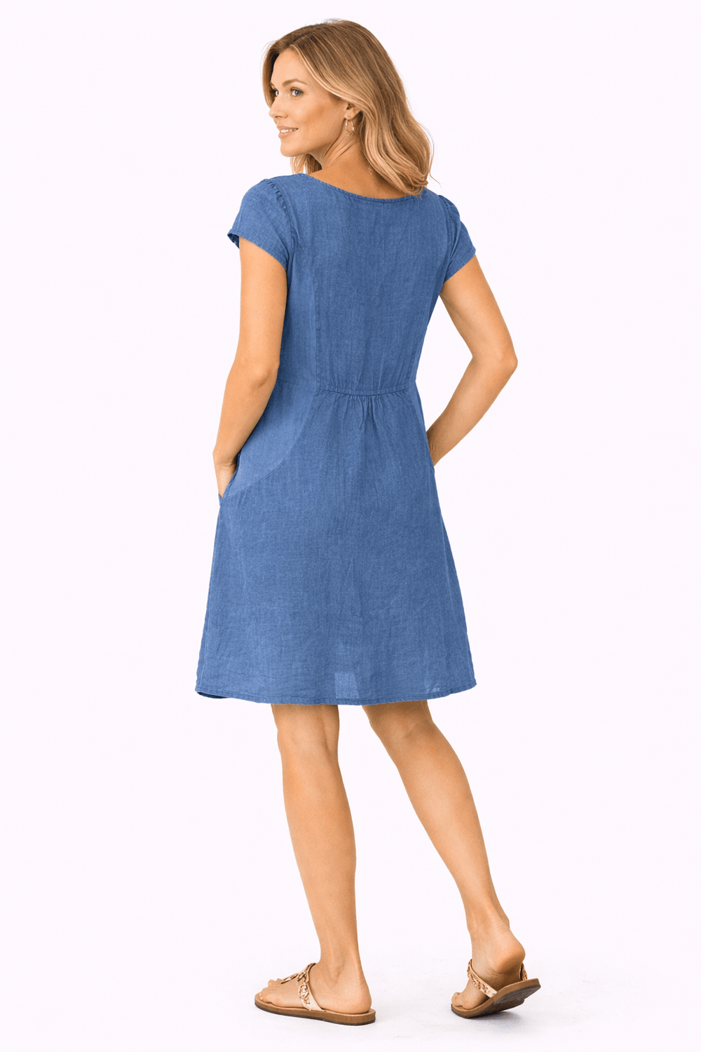 Embroidered Linen Blend Shift Dress - Must Boutique