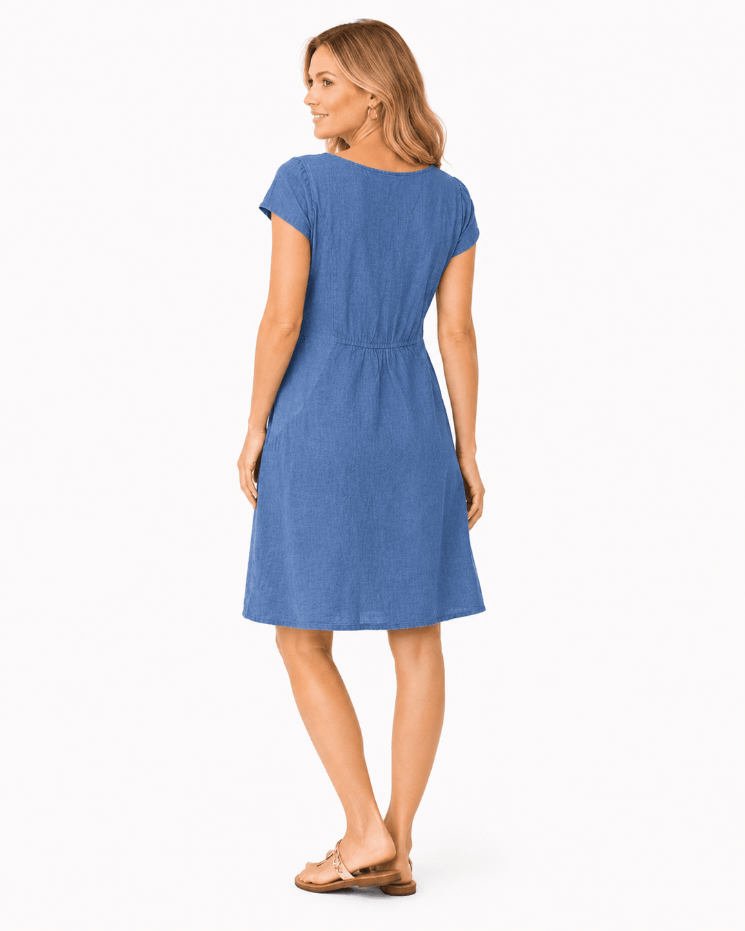 Embroidered Linen Blend Shift Dress - Must Boutique