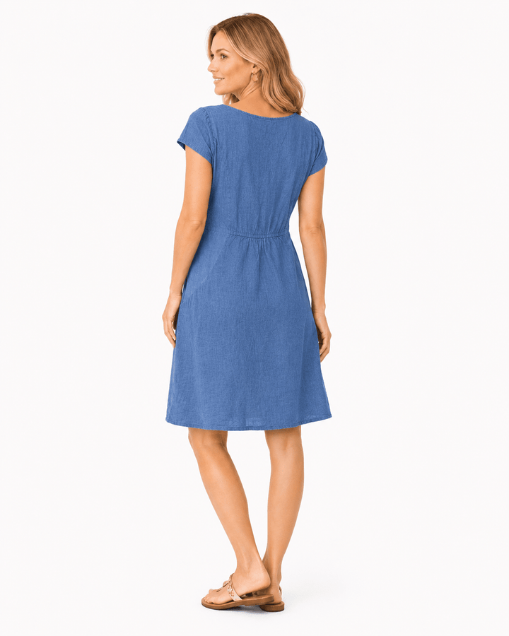 Embroidered Linen Blend Shift Dress - Must Boutique
