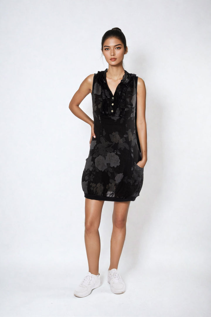 Flora Linen Mini dress with Jersey Ribbed back - Must Boutique