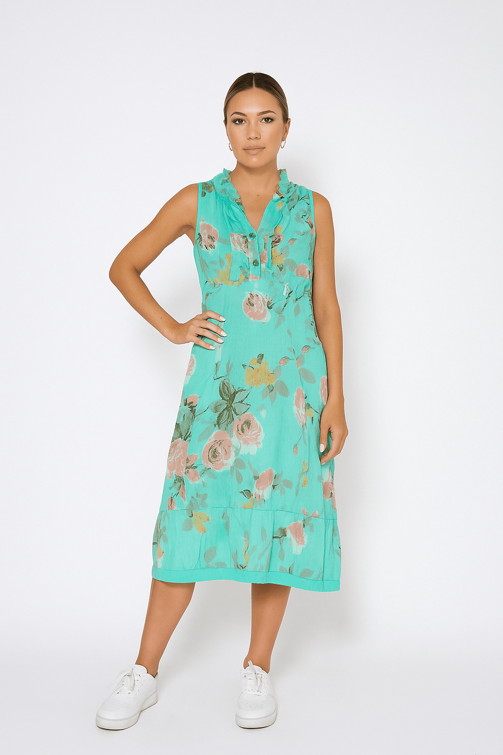 Flora Linen Mini dress with Jersey Ribbed back - Must Boutique