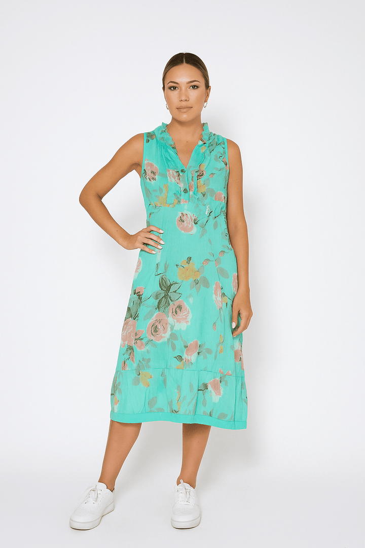 Flora Linen Mini dress with Jersey Ribbed back - Must Boutique