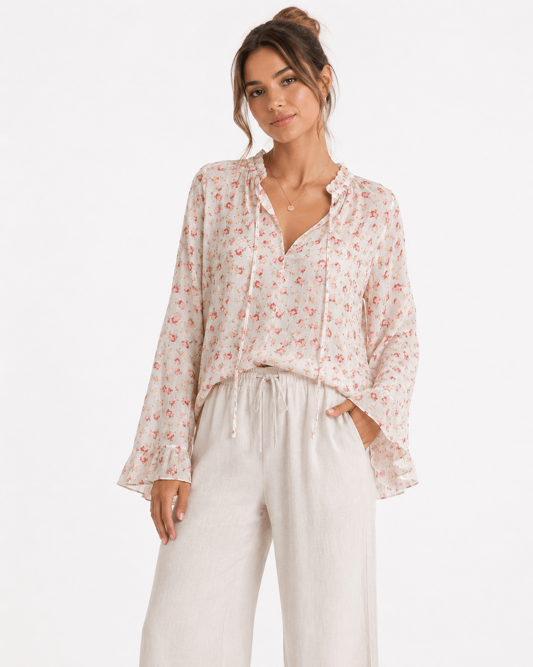 Floral Ruffle Tencel Blouse - Must Boutique