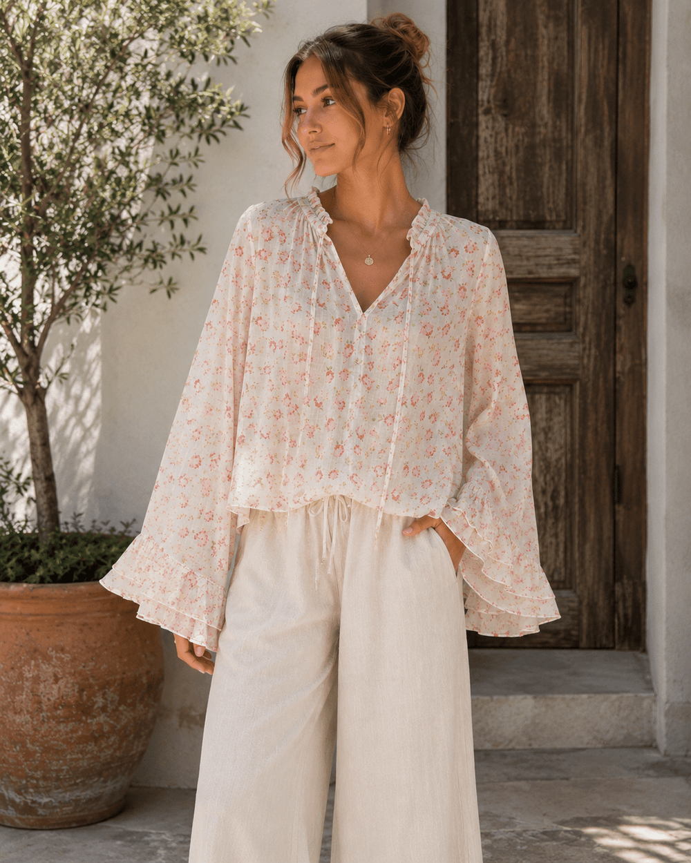 Floral Ruffle Tencel Blouse - Must Boutique