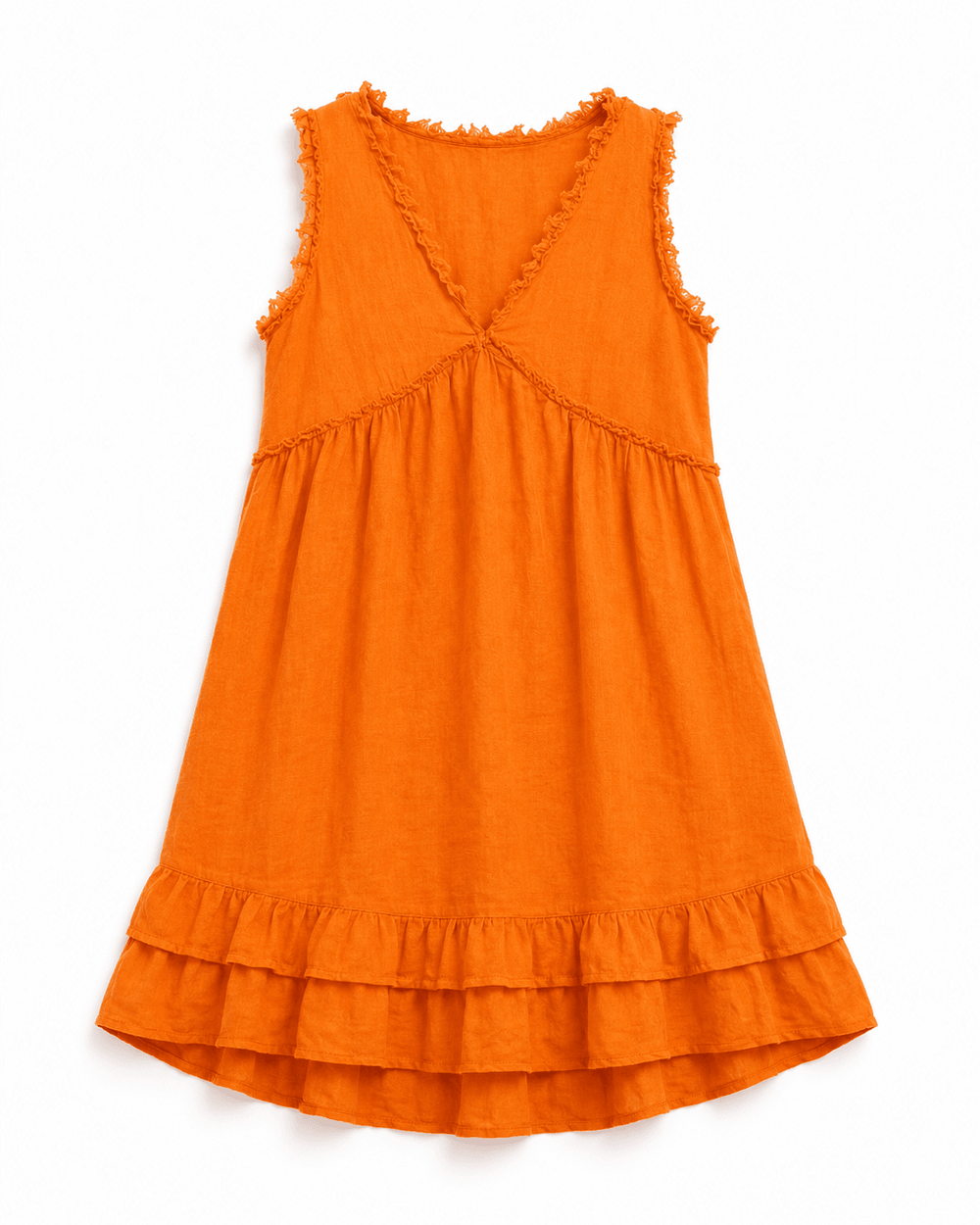 Frayed - Edge Linen V - Neck Dress - Must Boutique