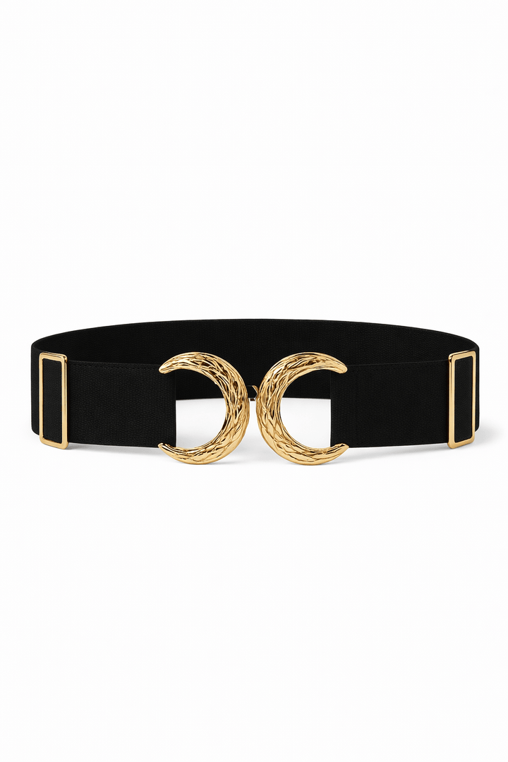 Gold Crescent Buckle Stretch Belt – Elegant & Chic - Must Boutique