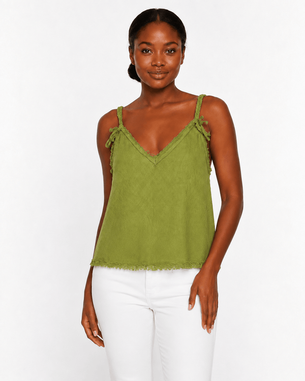 Greta Frayed V-Neck Linen top - Must Boutique