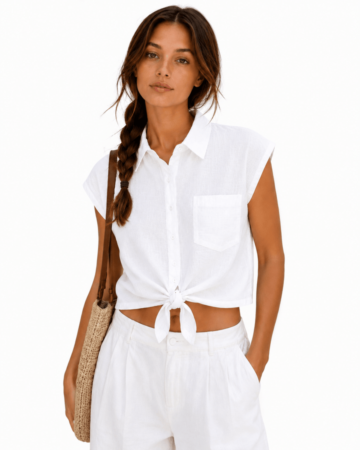 Haze Linen Crop Top - Must Boutique