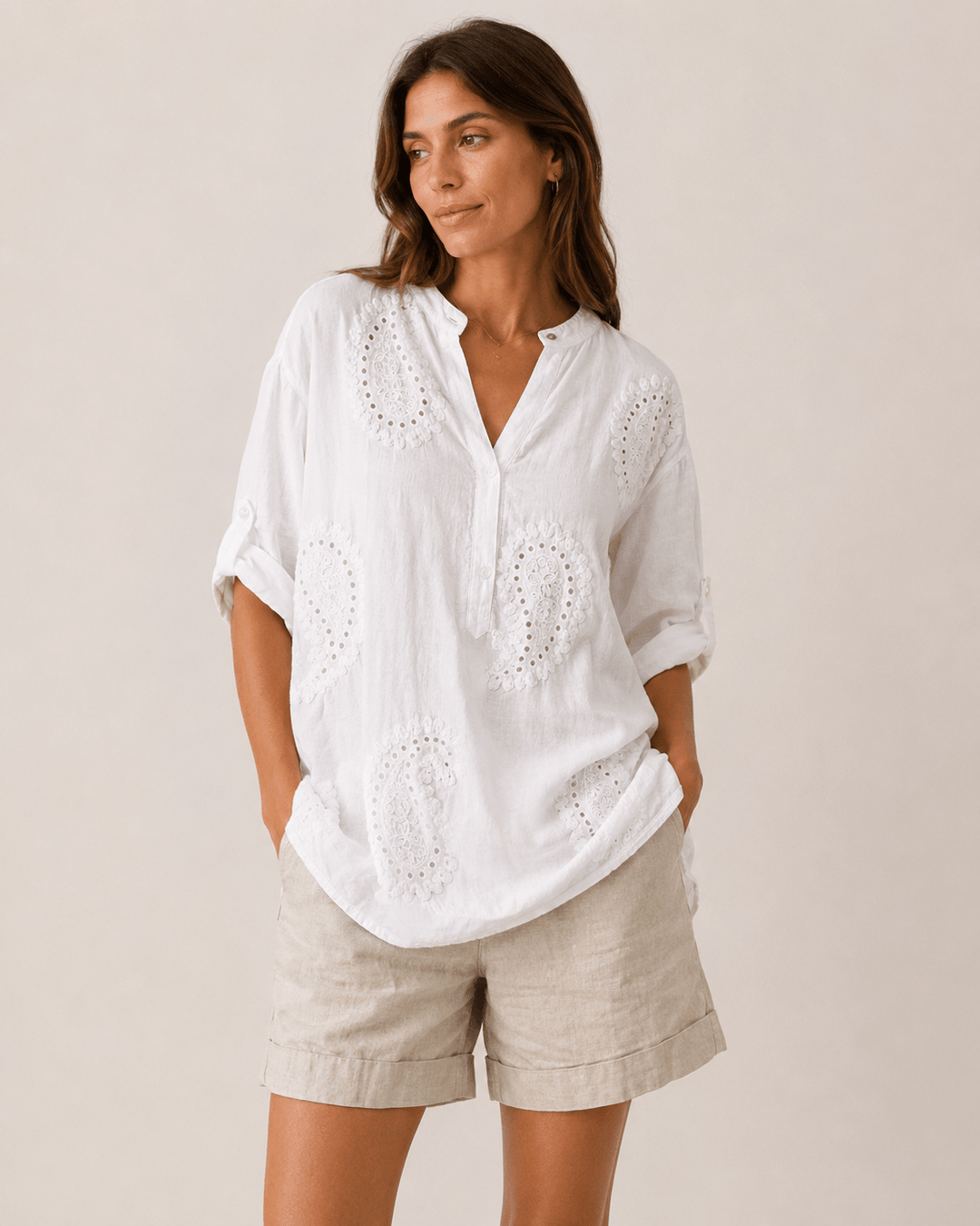 Joan Paisley Embroidered Cotton Shirt - Must Boutique