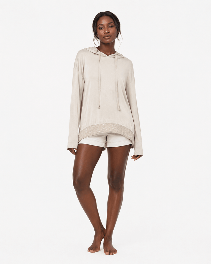 Kassia Beige Silk hoodie - Must Boutique