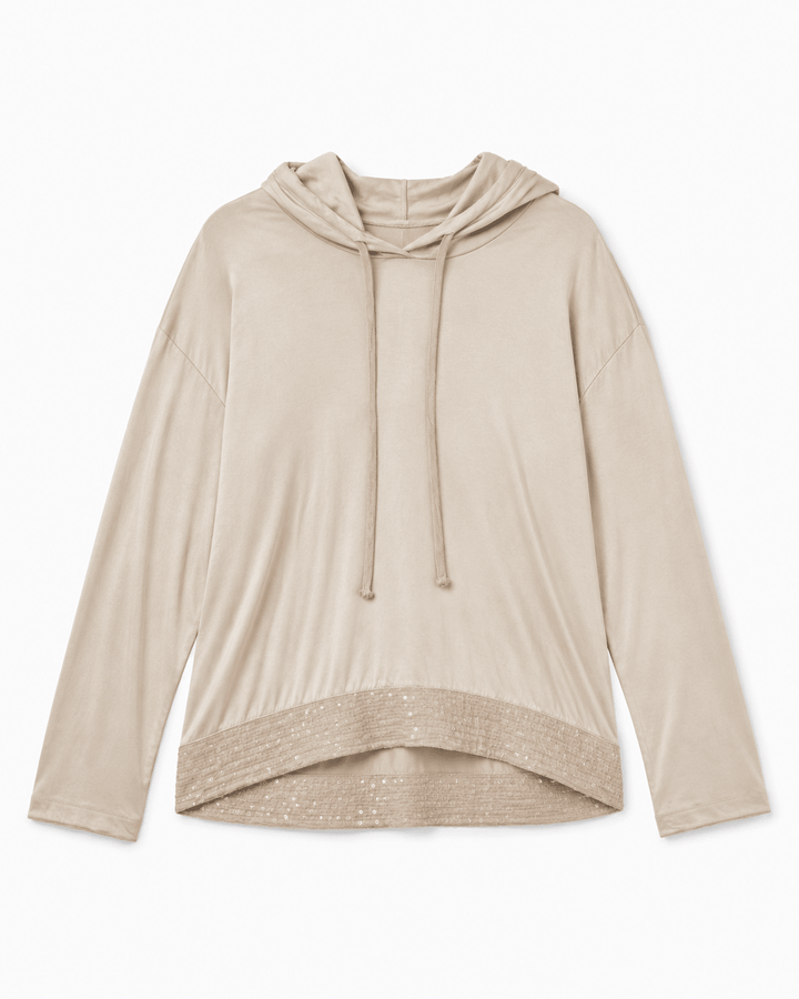 Kassia Beige Silk hoodie - Must Boutique