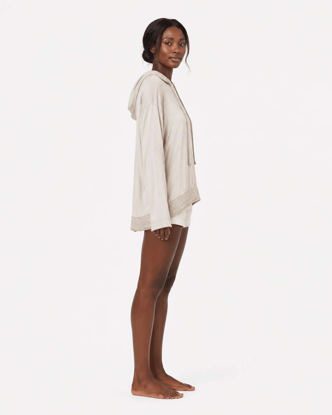 Kassia Beige Silk hoodie - Must Boutique