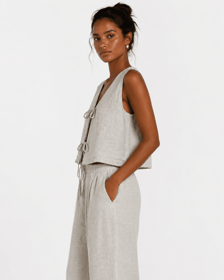 Kenya Tie-Front Linen Vest - Must Boutique