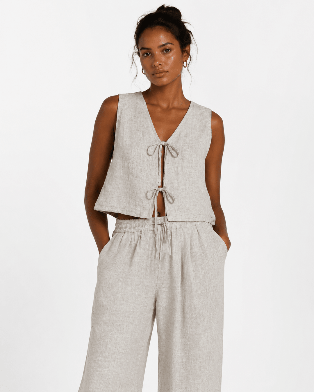 Kenya Tie-Front Linen Vest - Must Boutique