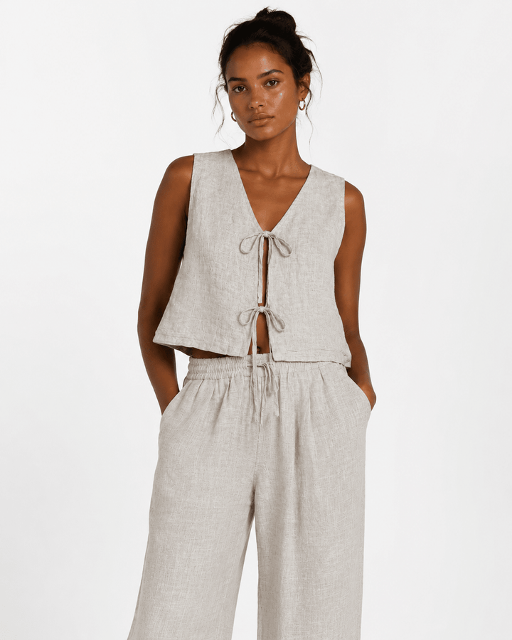 Kenya Tie-Front Linen Vest - Must Boutique