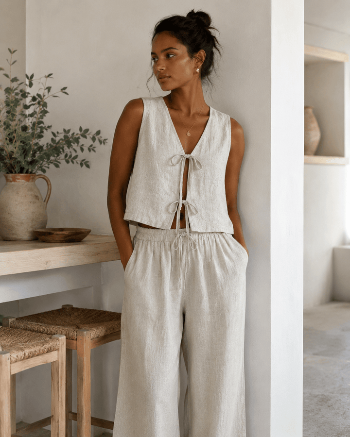 Kenya Tie-Front Linen Vest - Must Boutique