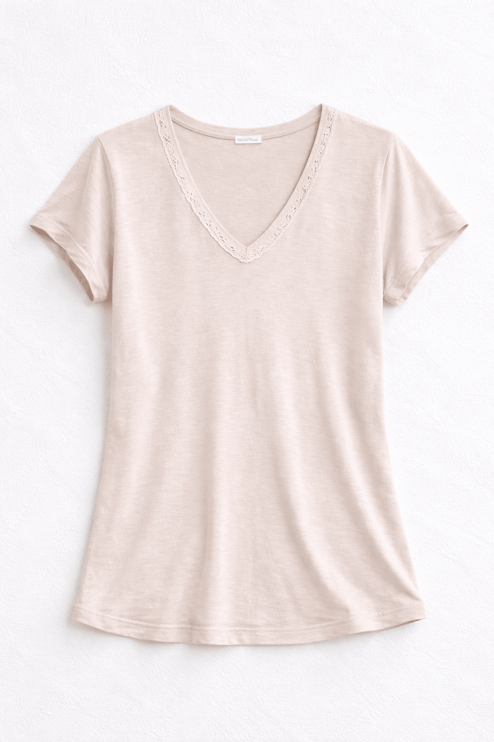 Lace Trim V - Neck Essential Tee - Must Boutique
