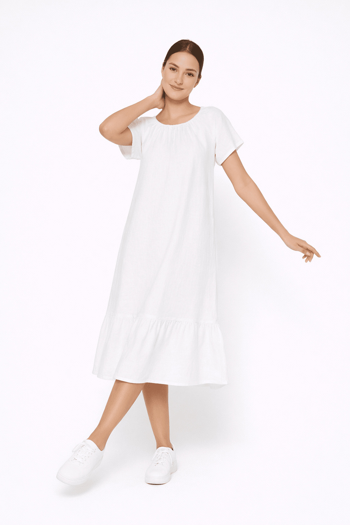 Linen Blend Tiered Midi Dress - Must Boutique
