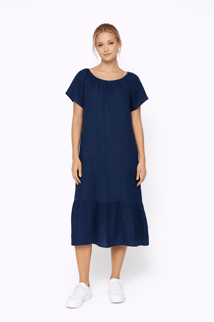 Linen Blend Tiered Midi Dress - Must Boutique