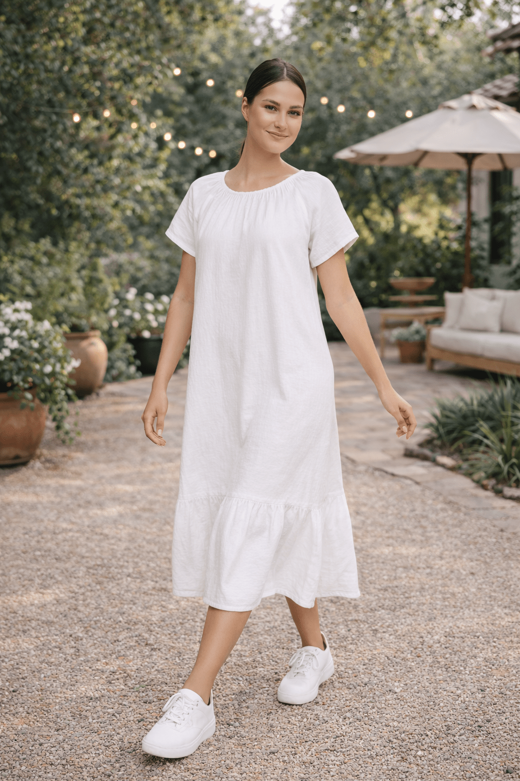 Linen Blend Tiered Midi Dress - Must Boutique
