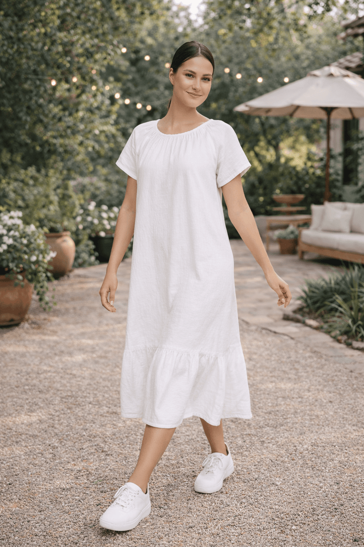 Linen Blend Tiered Midi Dress - Must Boutique