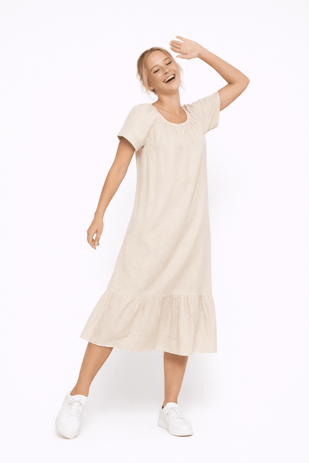 Linen Blend Tiered Midi Dress - Must Boutique