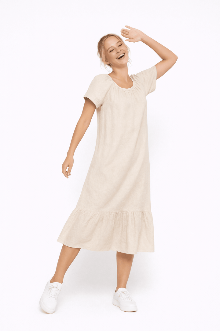 Linen Blend Tiered Midi Dress - Must Boutique