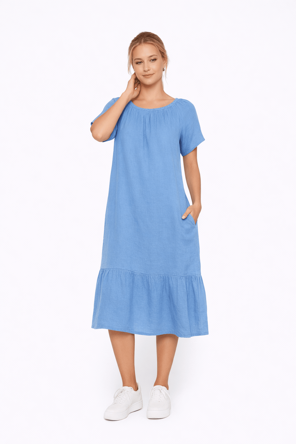 Linen Blend Tiered Midi Dress - Must Boutique