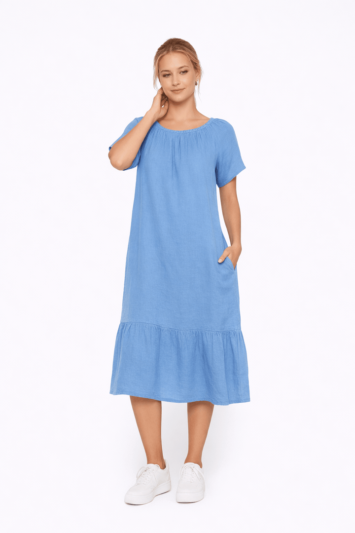Linen Blend Tiered Midi Dress - Must Boutique