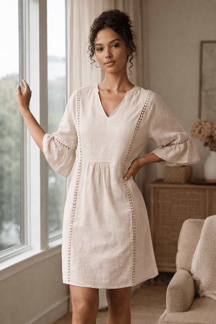 Linen Ladder Trim Dress - Must Boutique